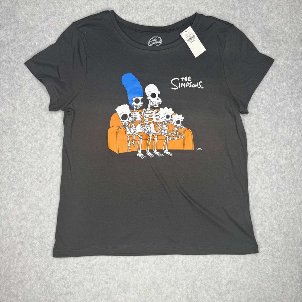 Old Navy Cropped T-shirt Kids XXL 18 Gray The Simpsons Graphic Skeletons Cool